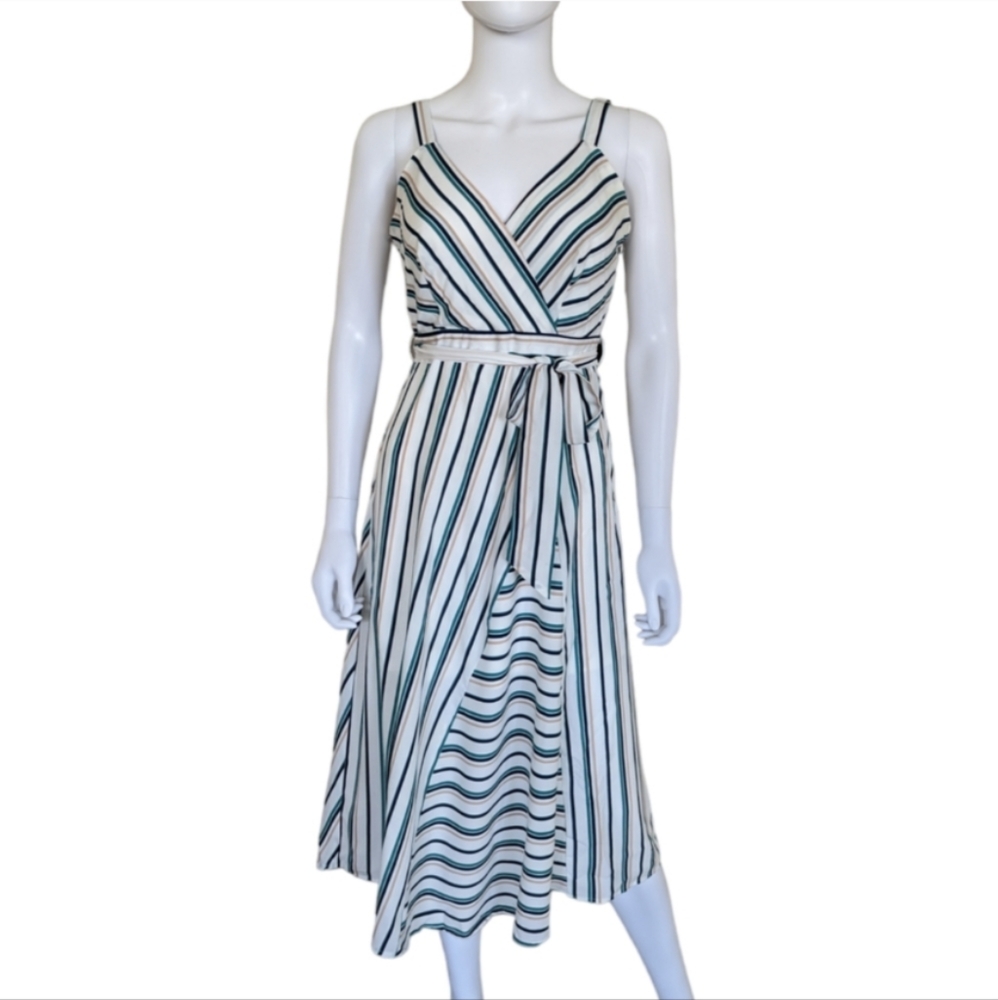 Scarborough Stripe Wrap Dress Sleeveless V Neckline Loveriche